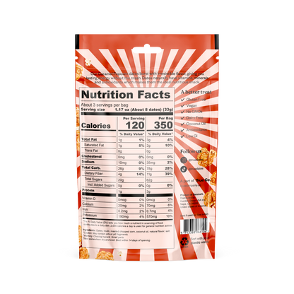 True Dates Caramel Popcorn back package with ingredients and nutrition facts